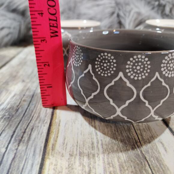 Baum Brothers Moroccan gray & white soup cereal bowls 5" dinnerware set of 3 - Picture 7 of 9